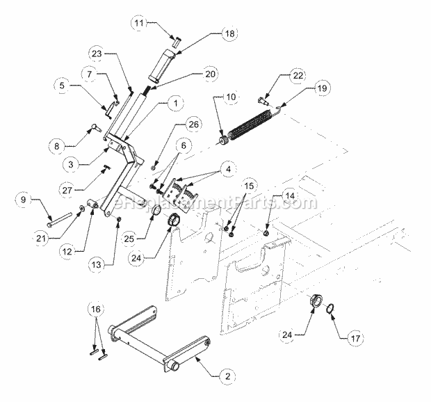 Implement Lift Handle Diagram and Parts List for LT2138 13A-214F710 Cub Cadet Lawn Tractor